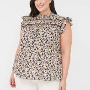 Lane Bryant Woven & Knit Ruffle Floral Multicoloured Cap Sleeve Top Size 20